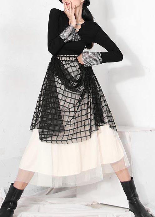Diy Black Plaid Patchwork Pleated Summer Skirt