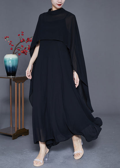 Diy Black Stand Collar Exra Large Hem Chiffon Dress Two Pieces Set Summer