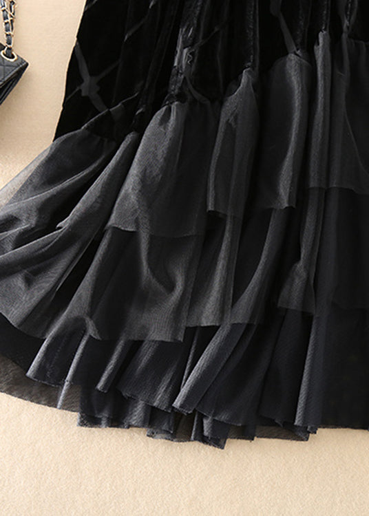 Diy Black Tulle Patchwork Silk Velour Skirt Spring
