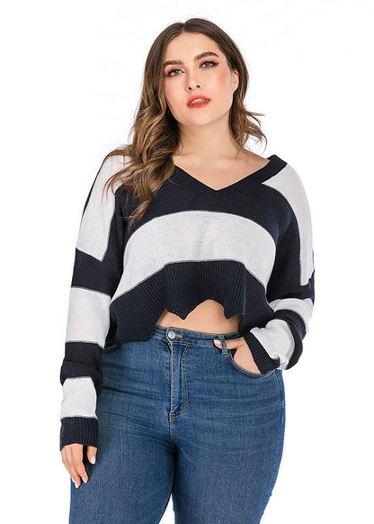 Diy Black White Striped Patchwork Asymmetrical Knit Sweaters Fall