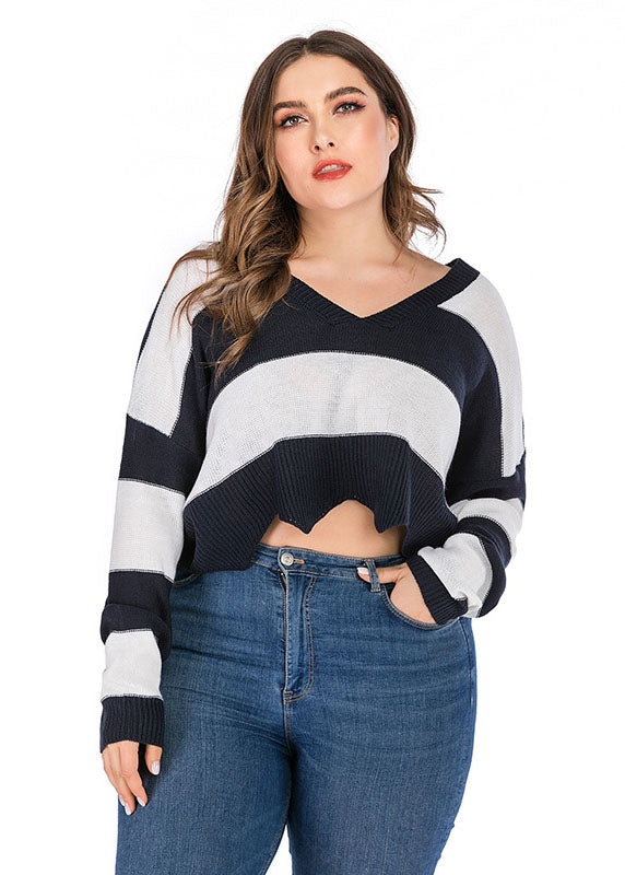Diy Black White Striped Patchwork Asymmetrical Knit Sweaters Fall