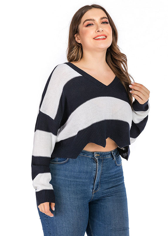 Diy Black White Striped Patchwork Asymmetrical Knit Sweaters Fall