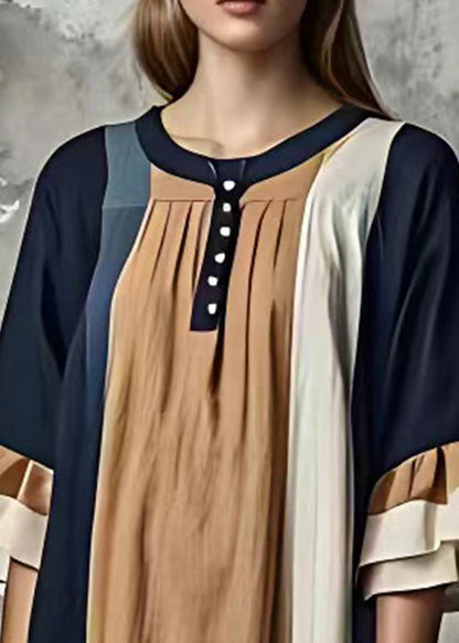 Diy Colorblock Oversized Patchwork Cotton Dresses Flare Sleeve