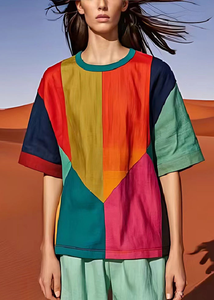 Diy Colorblock Oversized Patchwork Cotton Top Summer