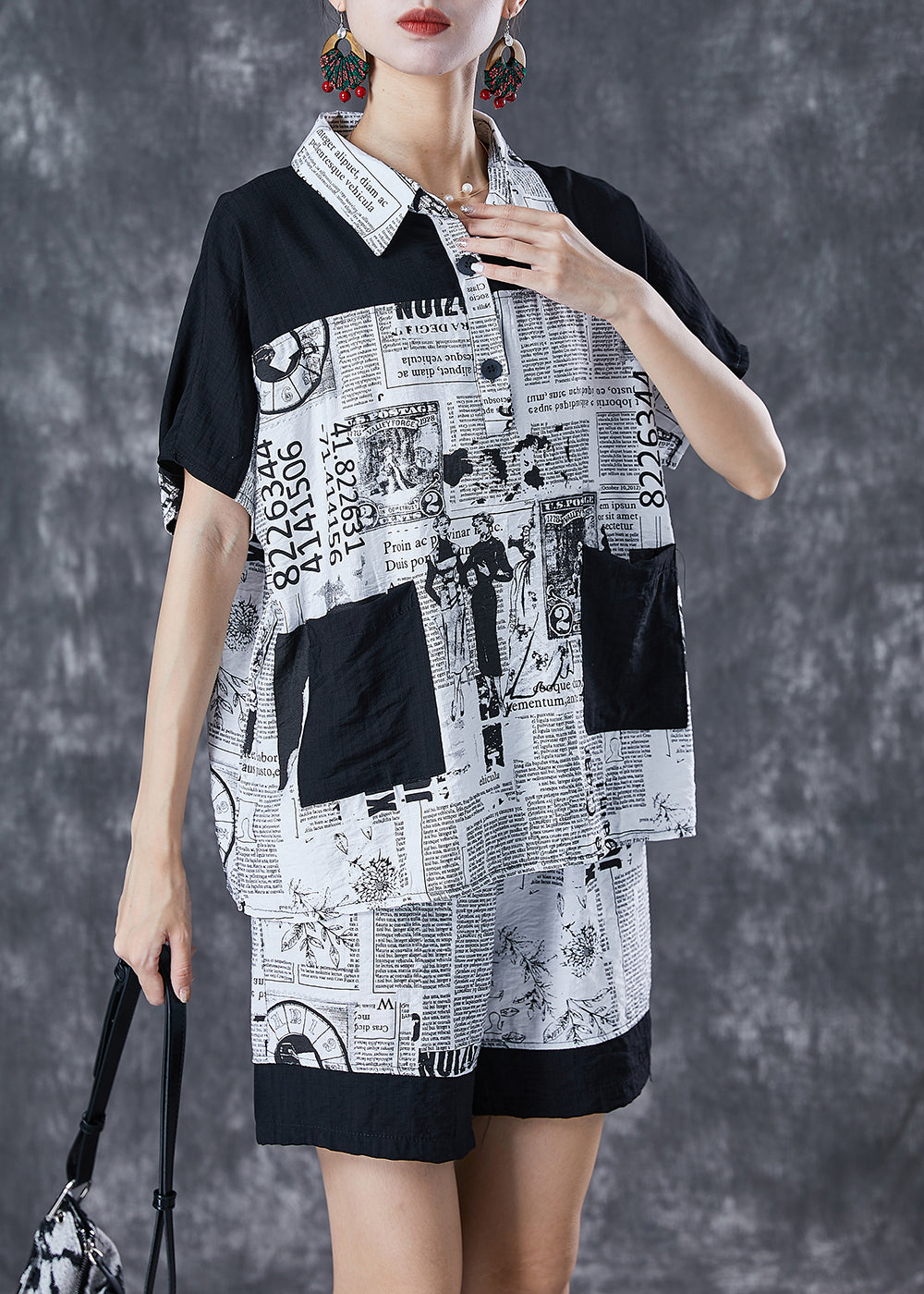 Diy Colorblock Oversized Patchwork Journal Print Cotton Two Piece Set Summer