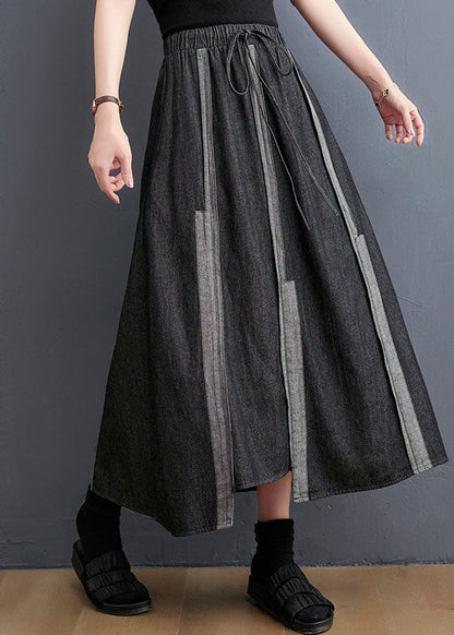 Diy Dark Gray Tie Waist Asymmetrical Design Fall a Line Skirt