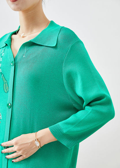 Diy Green Oversized Hot Fixrhinestone Knit Mid Dress Fall