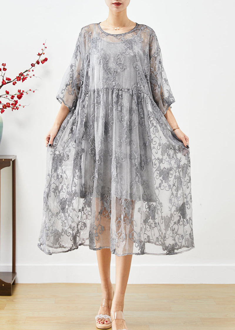 Diy Grey Embroideried Tulle Party Dress Two Piece Set Summer
