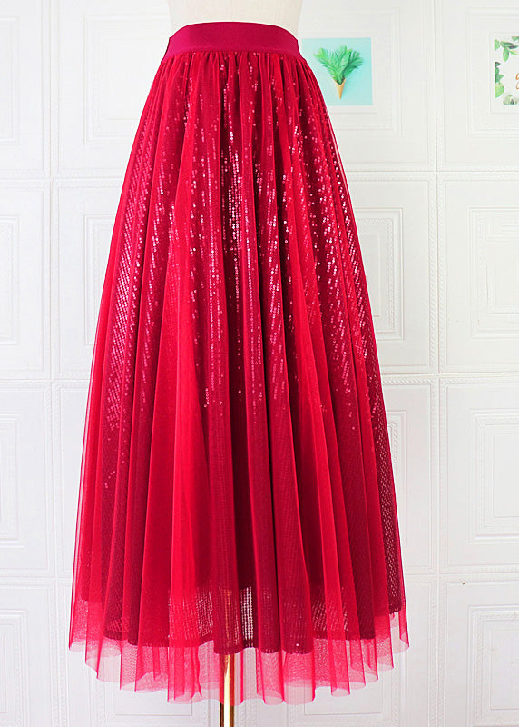 Diy Mulberry Elastic Waist Sequins Tulle a Line Skirt Spring