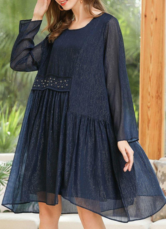 Diy Navy Asymmetrical Design Chiffon Summer Holiday Dress