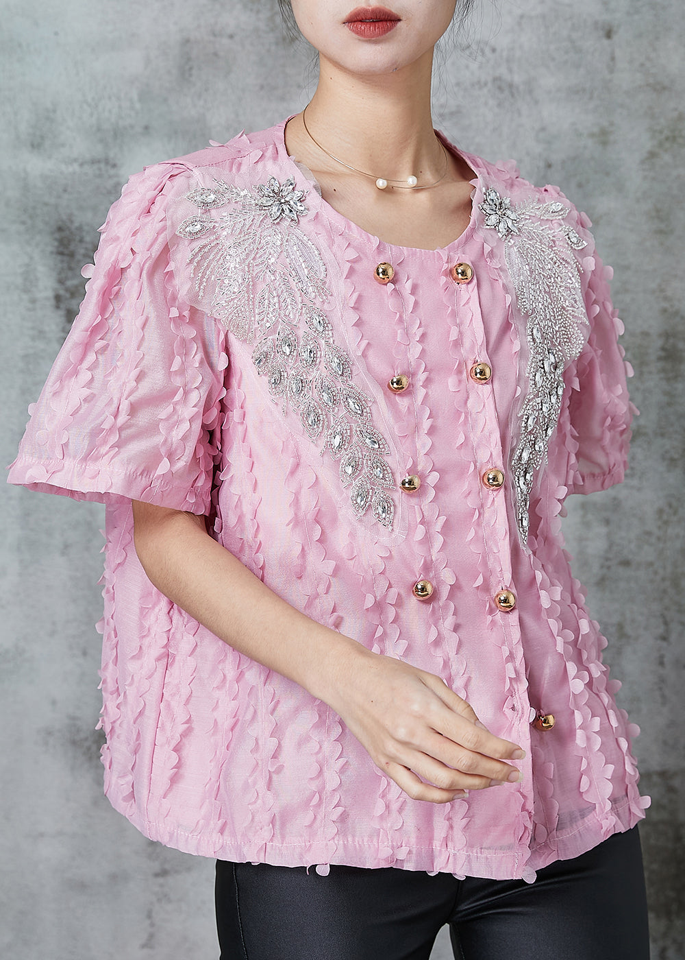 Diy Pink Tasseled Double Breast Chiffon Shirt Tops Summer