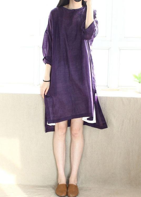Diy Purple Dresses O Neck Side Open Dresses