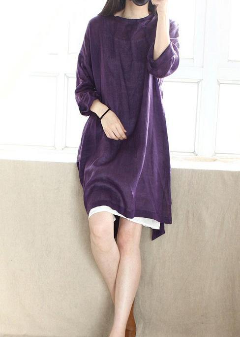 Diy Purple Dresses O Neck Side Open Dresses