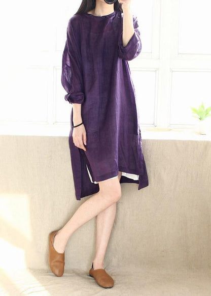 Diy Purple Dresses O Neck Side Open Dresses