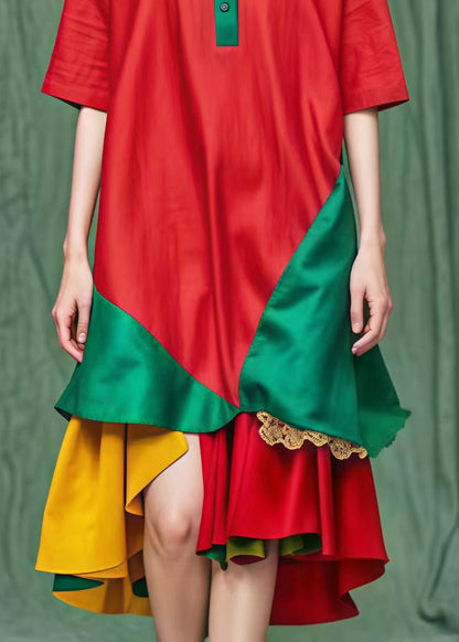 Diy Red Asymmetrical Patchwork Cotton Maxi Dresses Summer