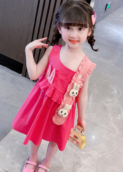 Diy Red Asymmetrical Ruffled Patchwork Little Rabbit Kids Maxi Dresses Summer