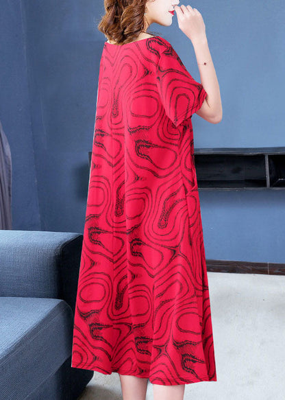 Diy Red O Neck Striped Patchwork Cotton Dresses Summer