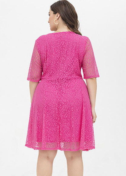 Diy Rose High Waist Patchwork Lace Mid Dress Short Sleeve
