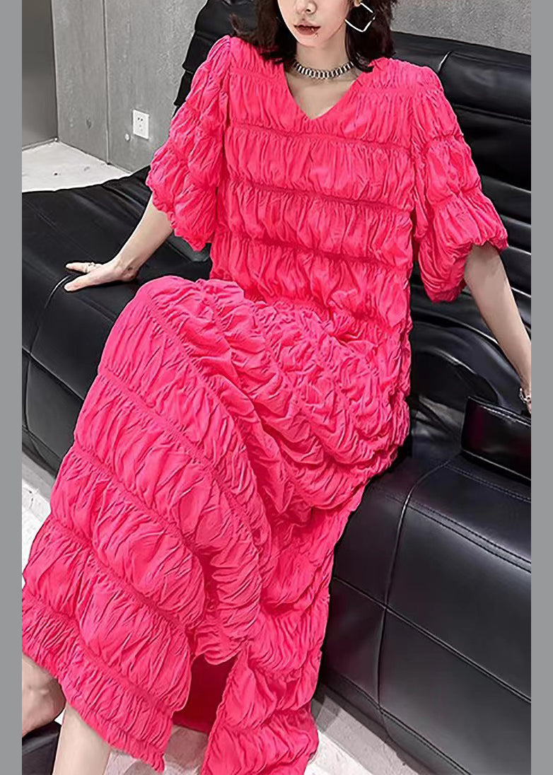 Diy Rose V Neck Chiffon Maxi Dress Short Sleeve