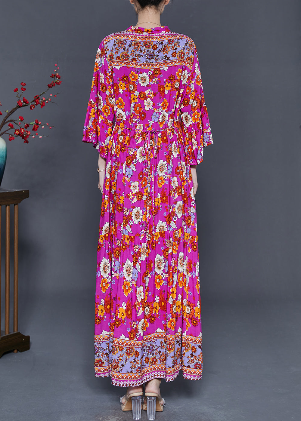 Diy Rose V Neck Print Cotton Vacation Dresses Summer