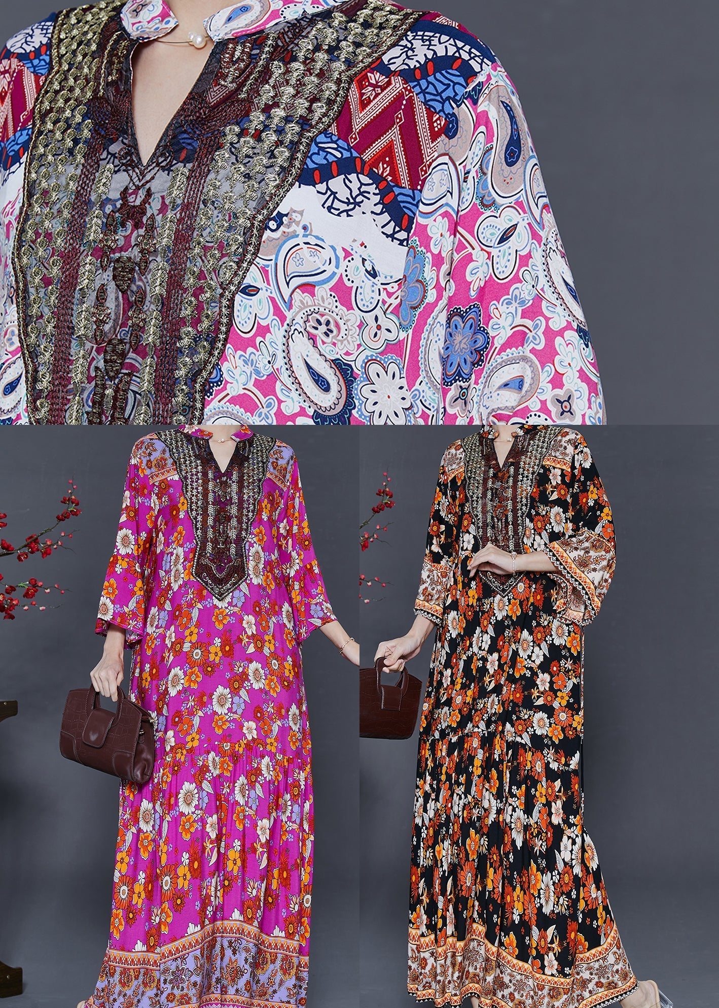 Diy Rose V Neck Print Cotton Vacation Dresses Summer