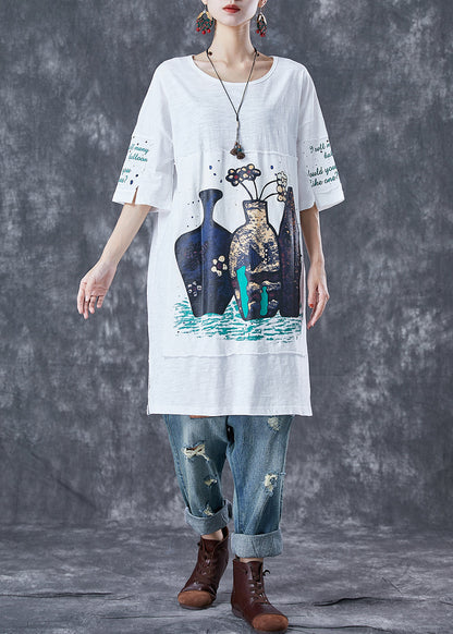 Diy White Oversized Patchwork Applique Cotton Dress Summer