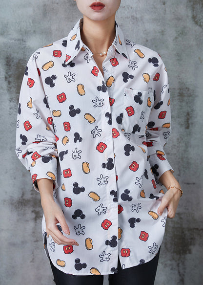Diy White Oversized Print Cotton Blouse Top Spring