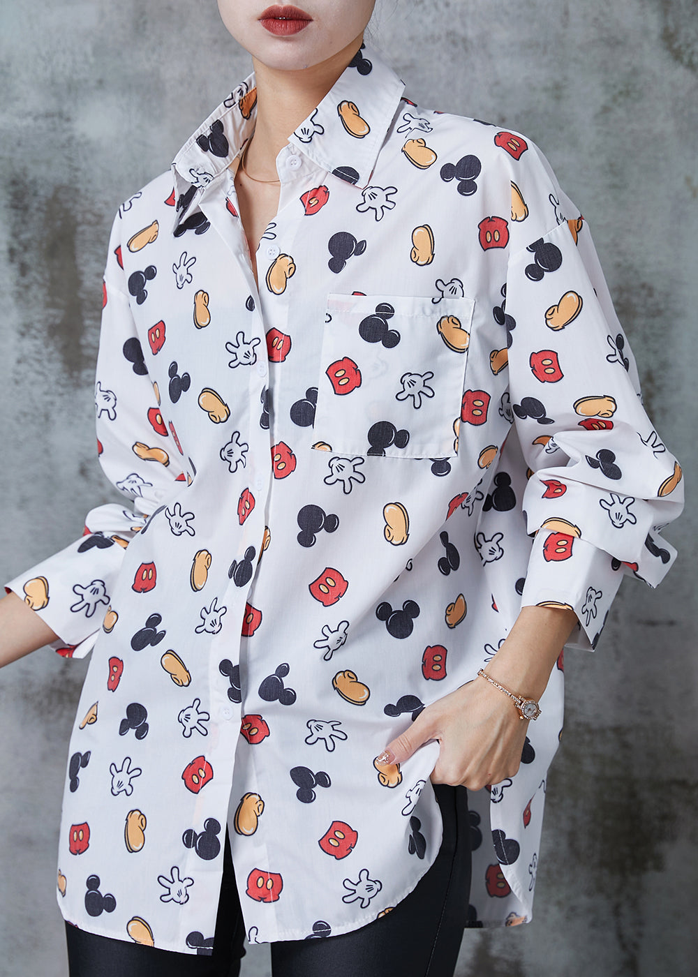 Diy White Oversized Print Cotton Blouse Top Spring