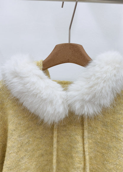 Diy Yellow Patchwork Warm Hooded Cotton Knit Sweaters Winter