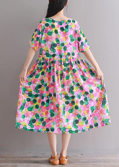 Diy Pink Prints Cotton Clothes Short Sleeve Tunic Summer Dresses