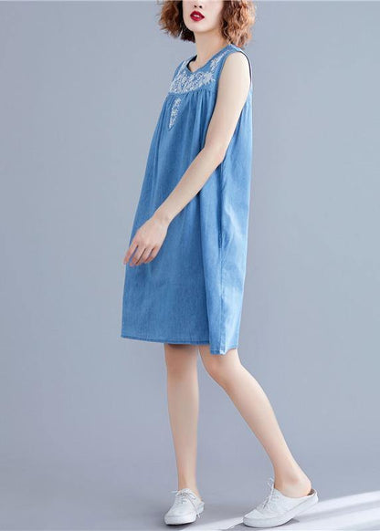 Diy Sleeveless Embroidery Cotton Clothes Work Denim Blue Dresses Summer