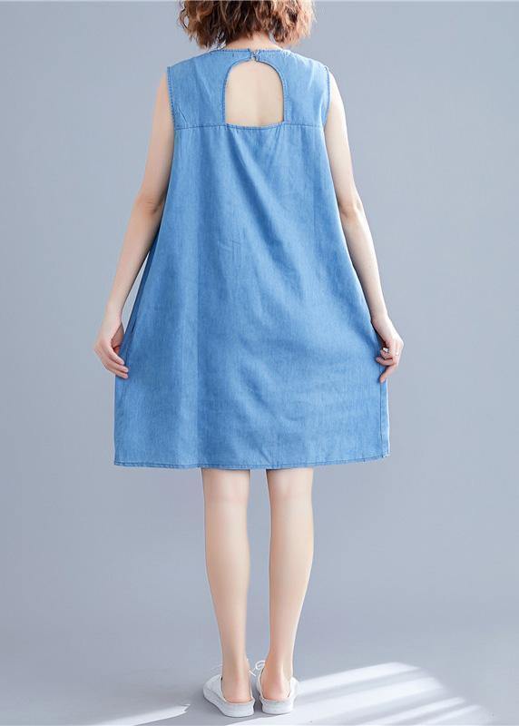 Diy Sleeveless Embroidery Cotton Clothes Work Denim Blue Dresses Summer