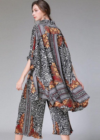 Diy Color Block Zebra Pattern Asymmetrical Design Print Spring Chiffon Two-piece Set Half Sleeve