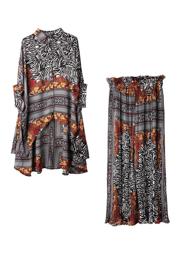 Diy Color Block Zebra Pattern Asymmetrical Design Print Spring Chiffon Two-piece Set Half Sleeve