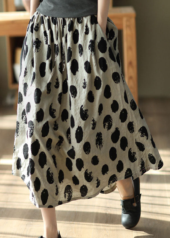 Diy White Flowers Wrinkled Exra Large Hem Print Linen Skirts Spring