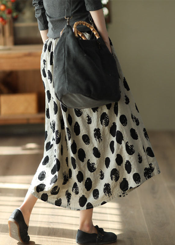 Diy White Flowers Wrinkled Exra Large Hem Print Linen Skirts Spring