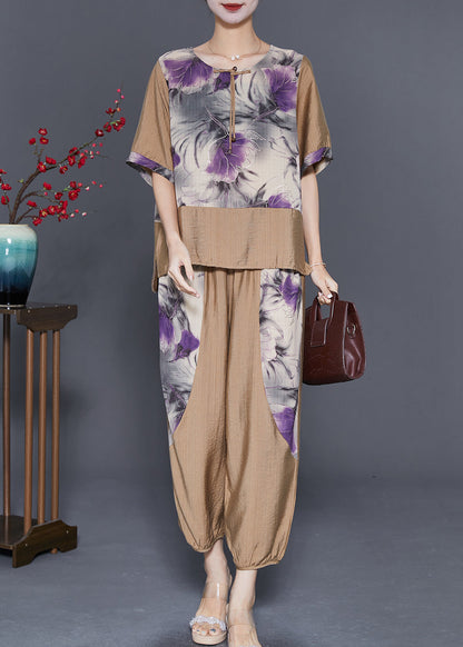 Diy Khaki Oversized Patchwork Tassel Linen Sets 2 Pieces Summer