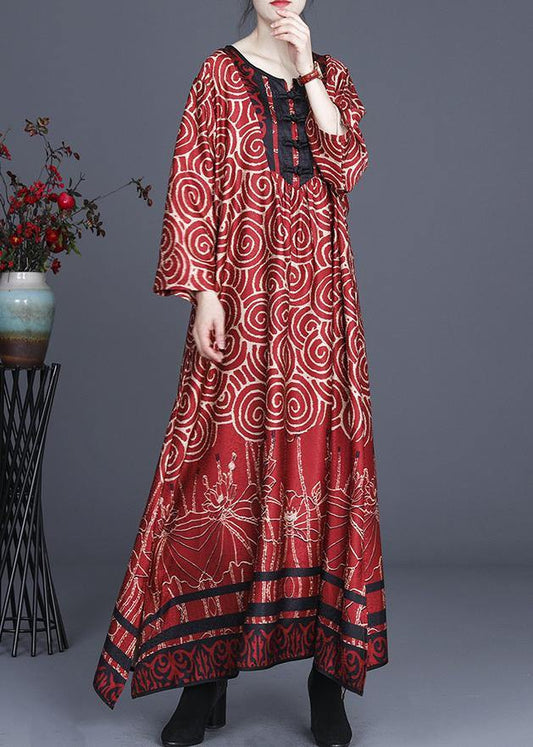 Diy Red Print Oriental Asymmetrical Design Dresses Summer Spring