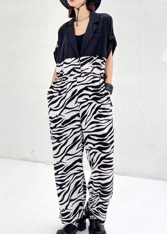 Diy White Zebra Pattern Patchwork Jumpsuit Shorts Summer