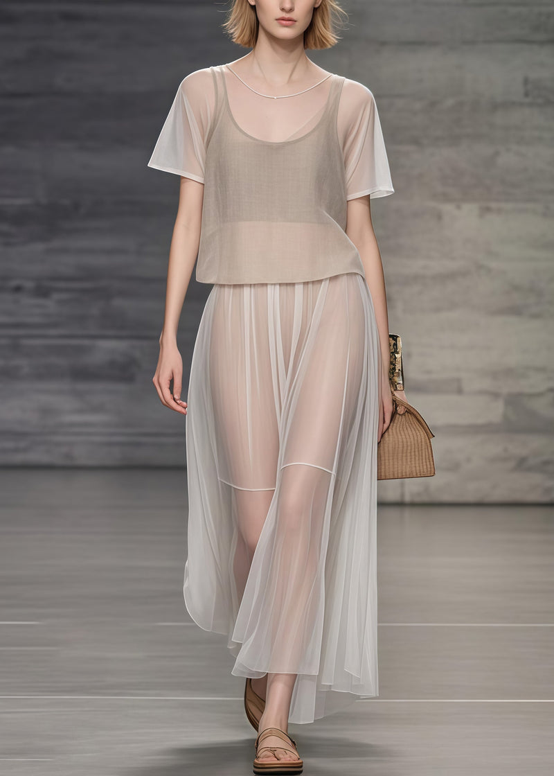 Apricot Oversized Draping Tulle Holiday Dress Two Piece Set Summer