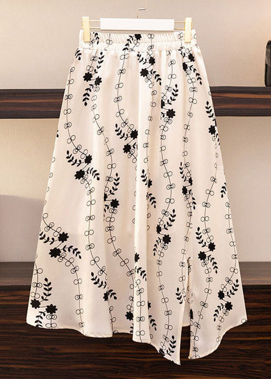 Apricot Print Front Open Patchwork Chiffon Skirt Summer