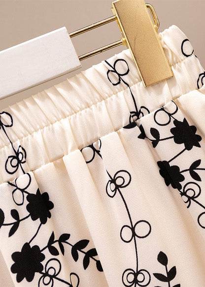Apricot Print Front Open Patchwork Chiffon Skirt Summer
