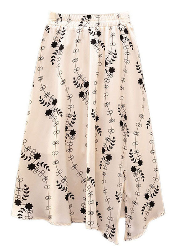 Apricot Print Front Open Patchwork Chiffon Skirt Summer