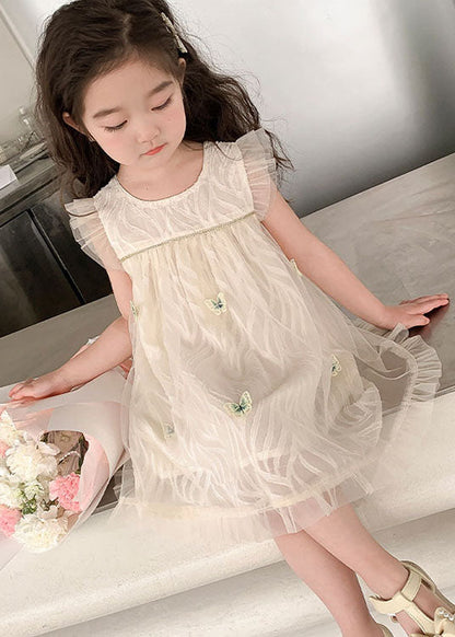 Apricot Ruffled Butterfly Patchwork Tulle Baby Dress Summer