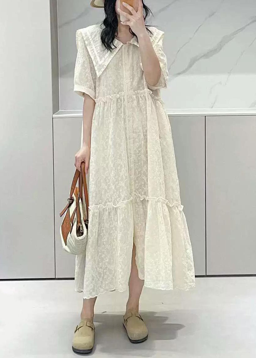 Apricot Ruffled Button Cotton Shirts Dresses Summer