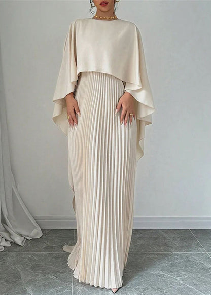 Beige Asymmetrical Patchwork Long Dress Batwing Sleeve