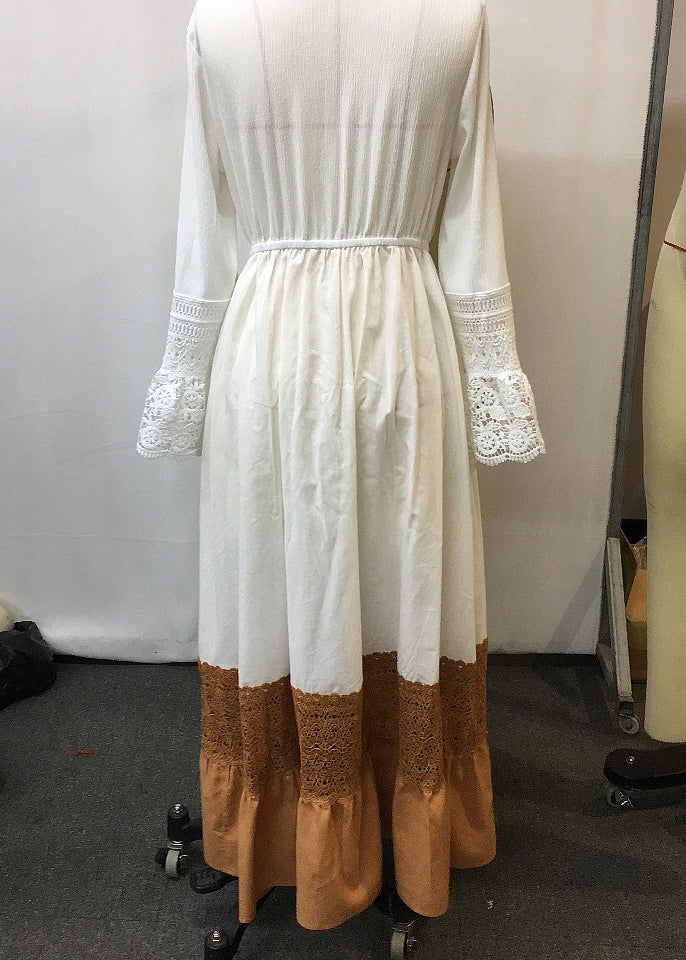 Beige Hollow Out Tunic Maxi Dress Summer