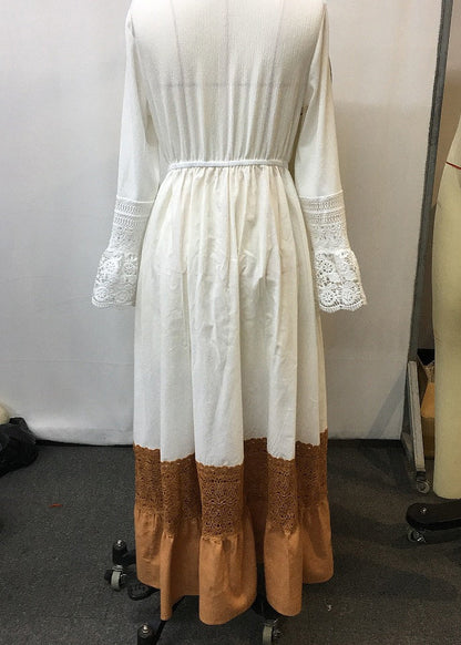 Beige Hollow Out Tunic Maxi Dress Summer