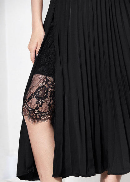 Black Asymmetrical Design Lace Patchwork Summer Skirt