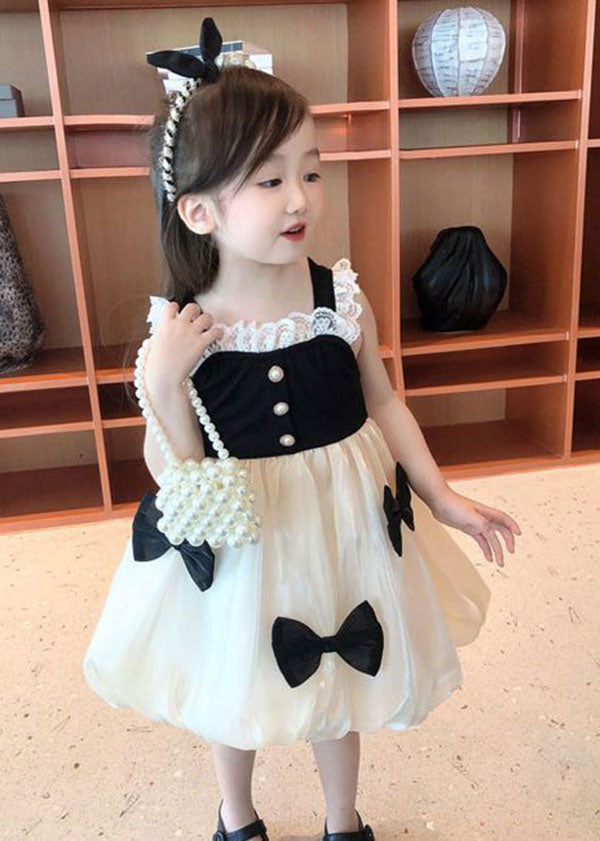 Black Bow Lace Patchwork Tulle Baby Dress Summer
